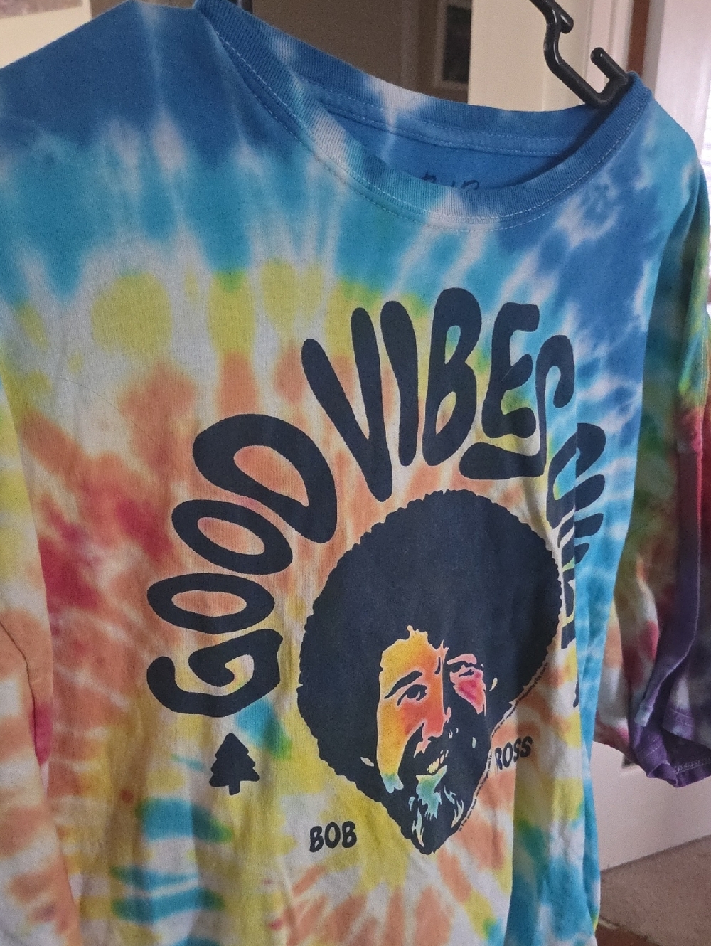 Adult Tie-Dye "Good Vibes" Bob Ross Graphic Tee - Blue Multi